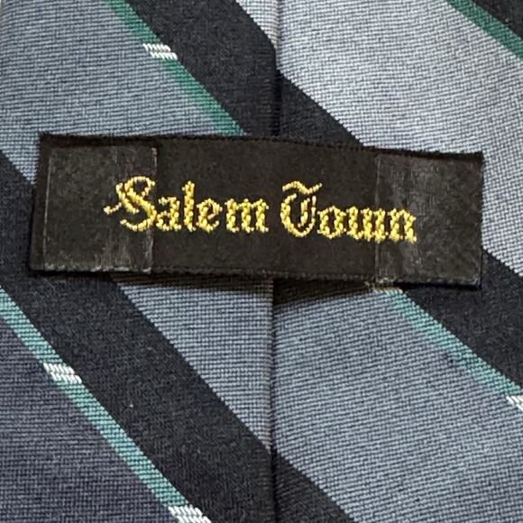 Salem Town Tie Men’s Regimental Striped Necktie Gray Black Green Polyester USA - Picture 3 of 6